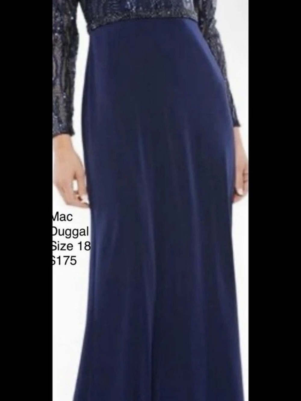 Mac Duggal Blue Sequin V-Neck Long Sleeve Long Maxi Gown Dress Size 18